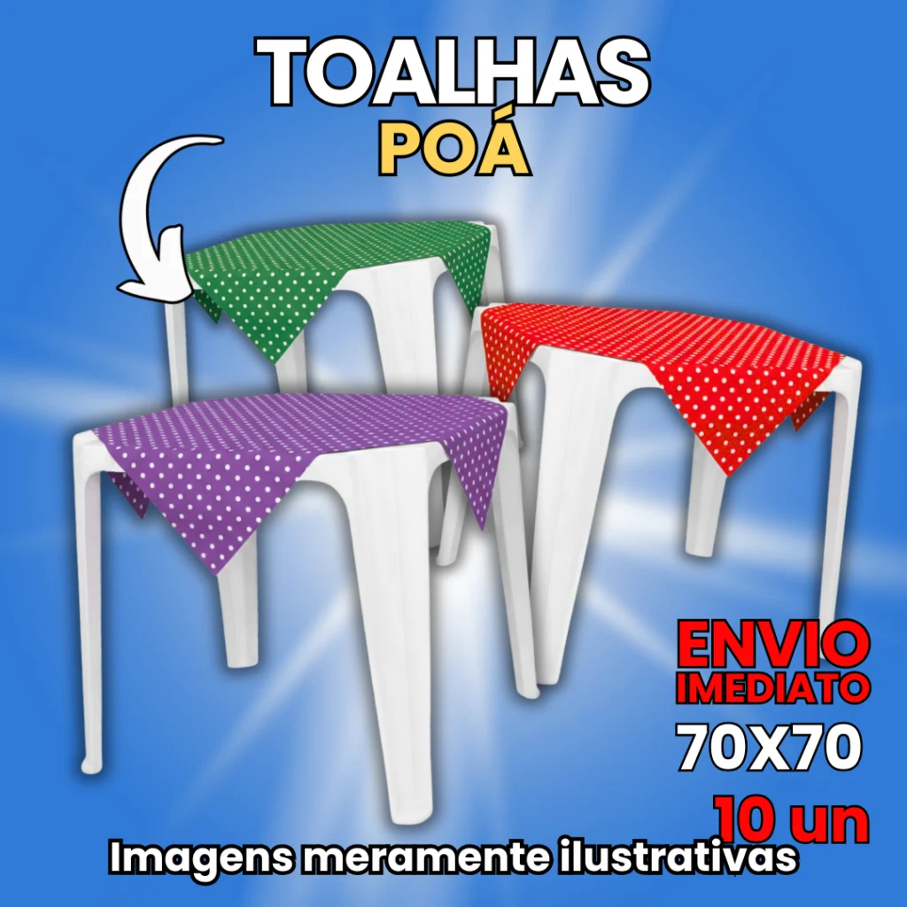 Toalha de Mesa Fundo Colorido Poá Branco 70x70 cm