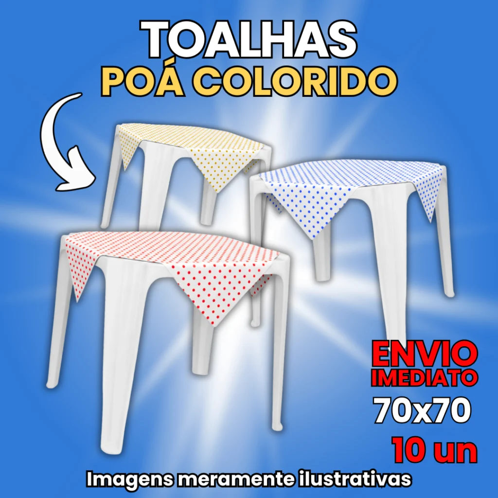 Toalha de Mesa Fundo Branco Poá Colorido 70x70 cm