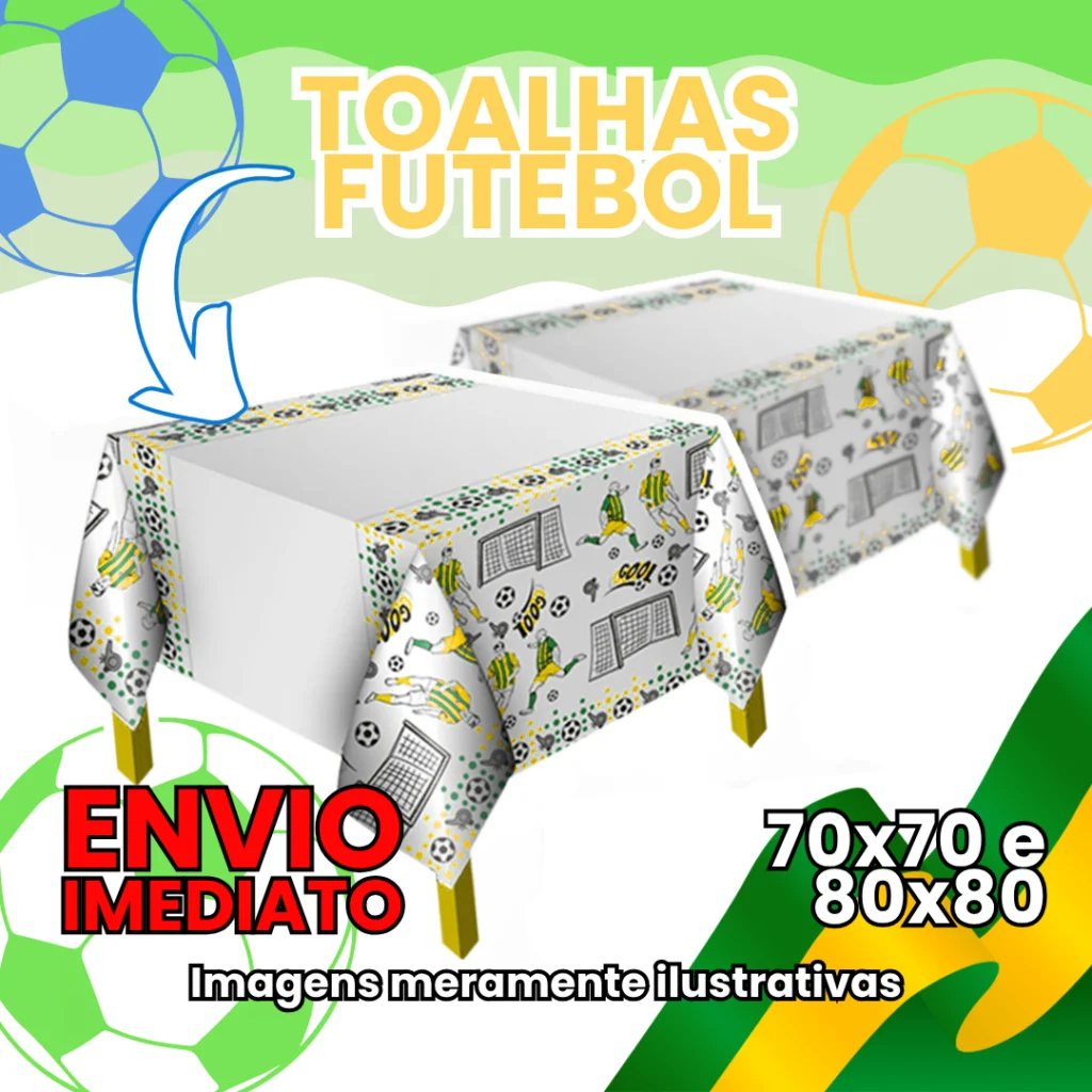 Toalha de Mesa Leitosa Tema Futebol 70x70 cm e 80x80 cm