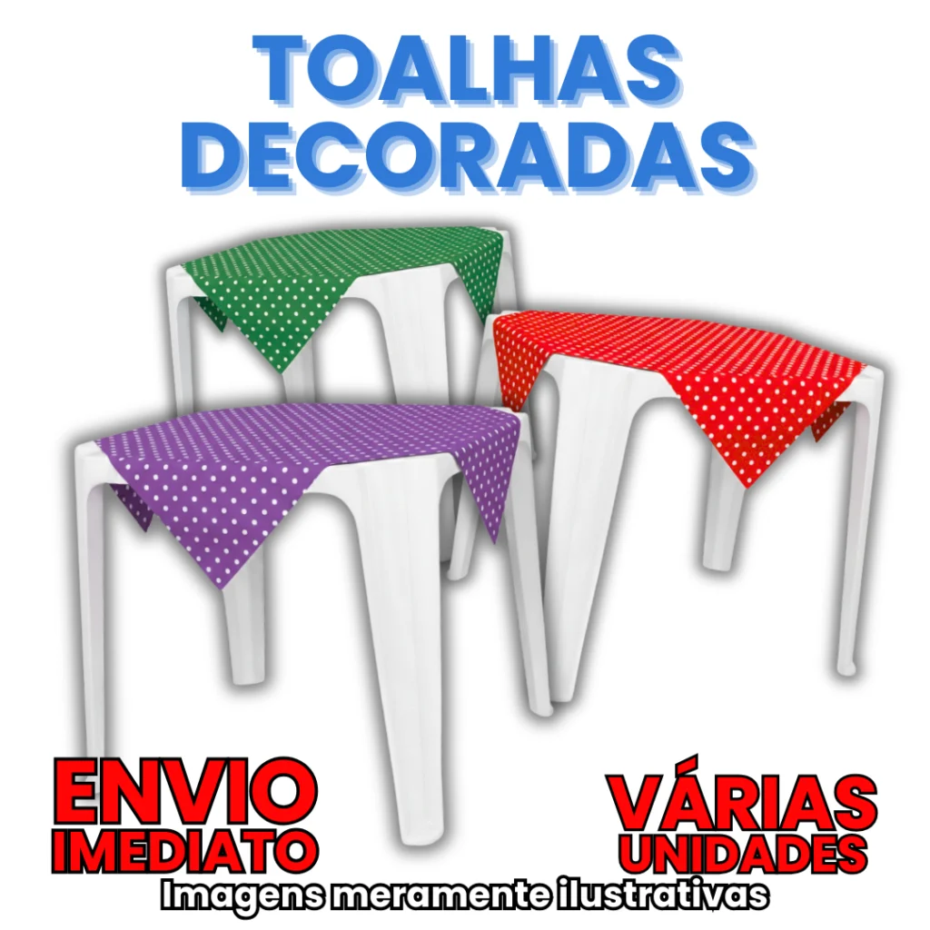 Toalha de Mesa Fundo Colorido Poá Branco 80x80 cm