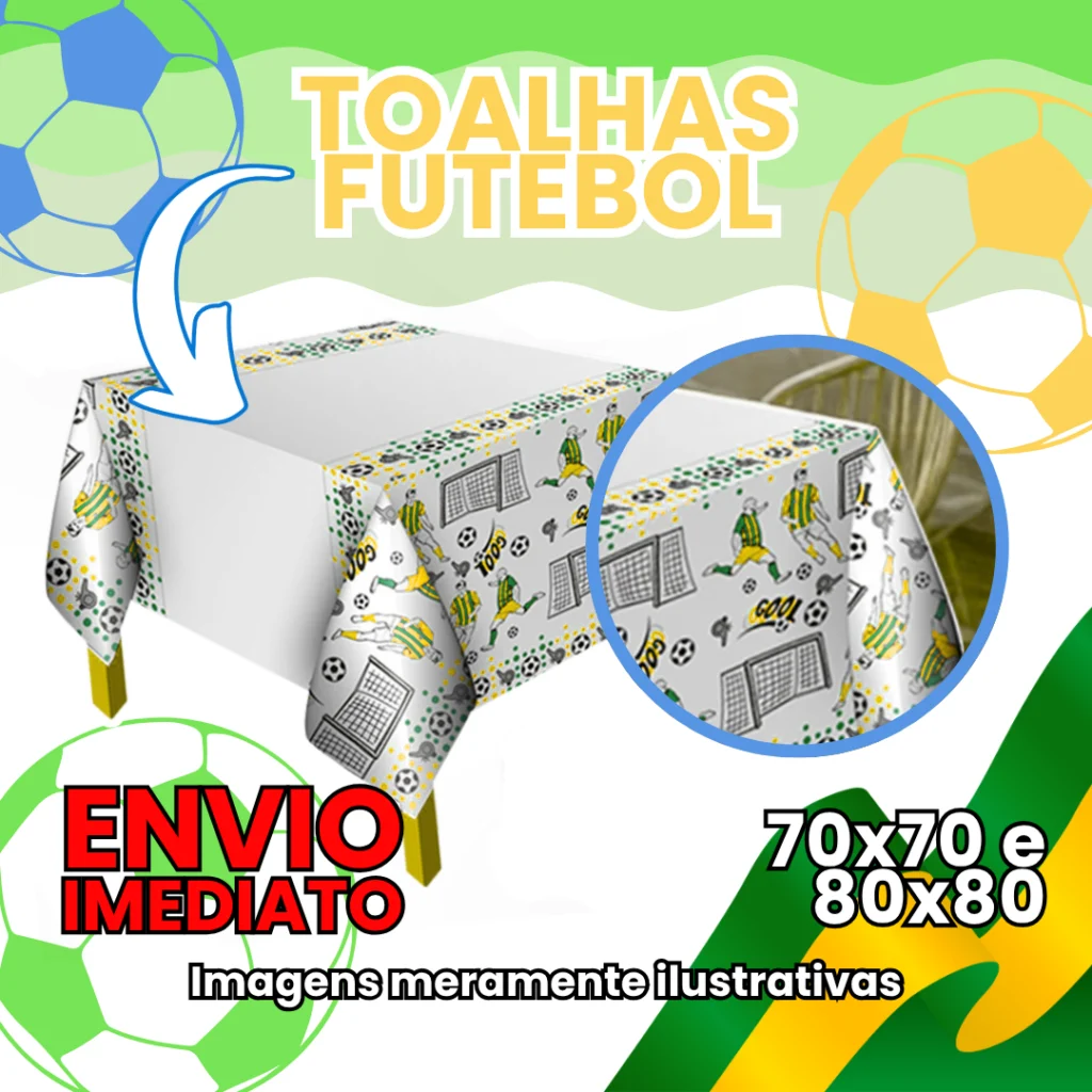 Toalha de Mesa Leitosa Tema Futebol 70x70 cm e 80x80 cm