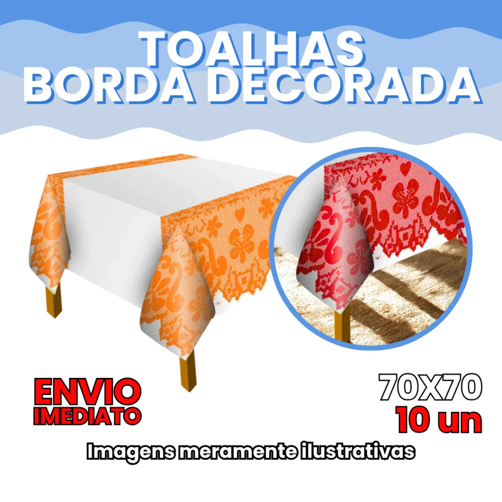 Toalha de Mesa 70x70 cm com Borda Decorada