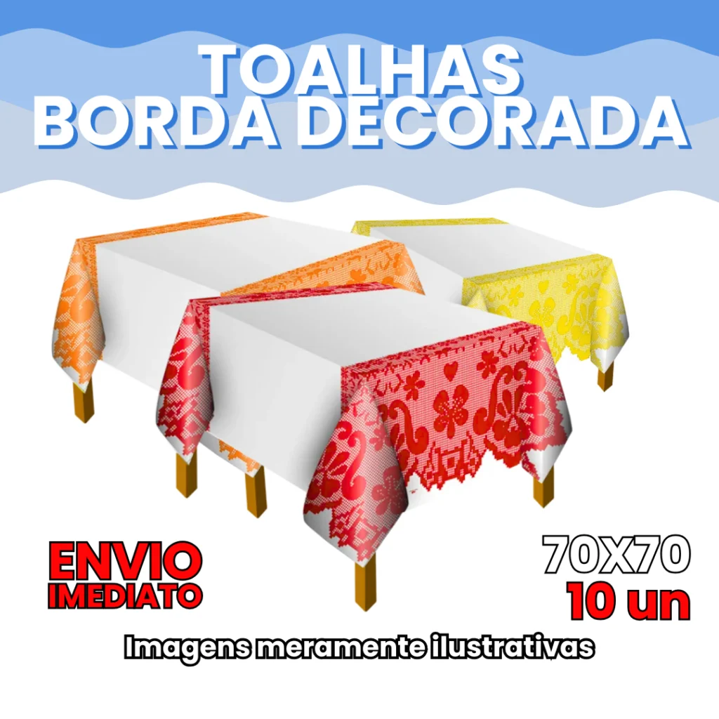 Toalha de Mesa 70x70 cm com Borda Decorada