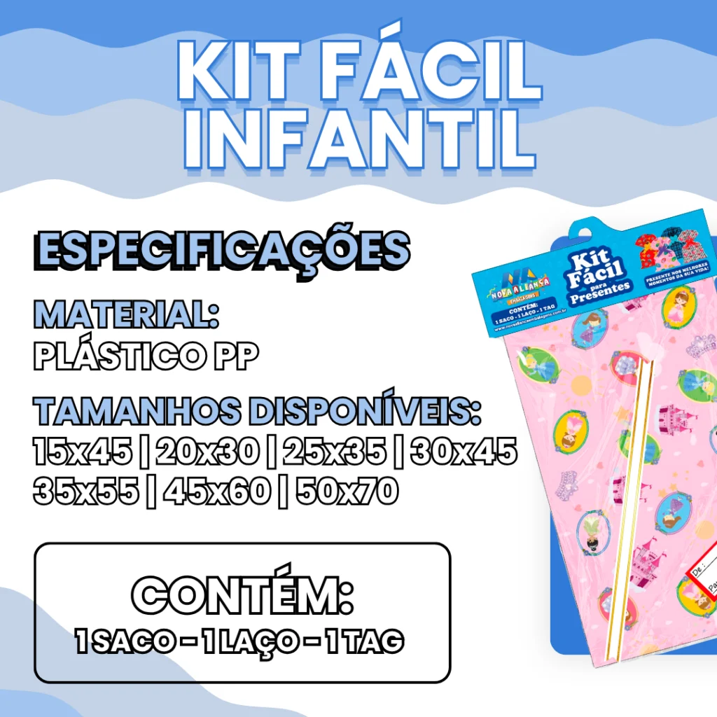 Saco de Presente Dia das Crianças Sortido Kit Fácil Infantil | Estampas Variadas | 15x45 a 50x70