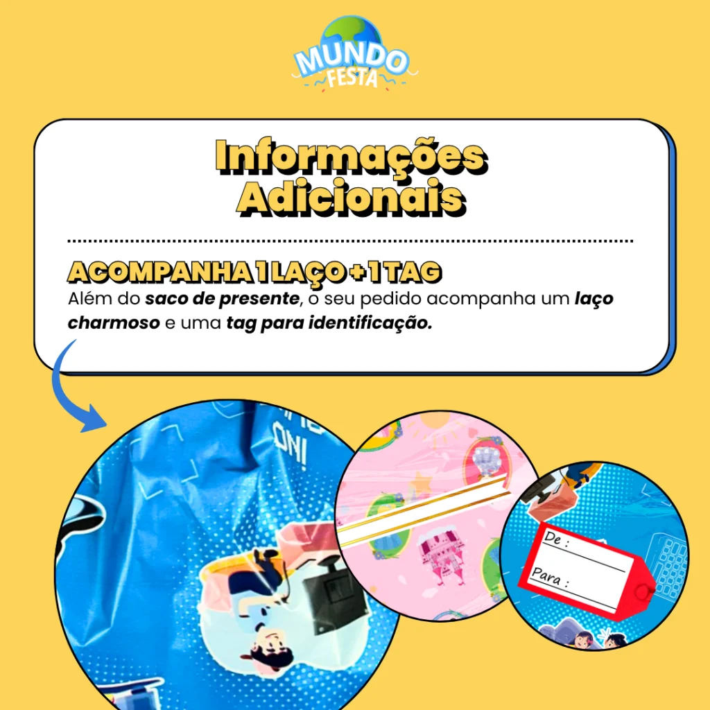 Saco de Presente Dia das Crianças Sortido Kit Fácil Infantil | Estampas Variadas | 15x45 a 50x70