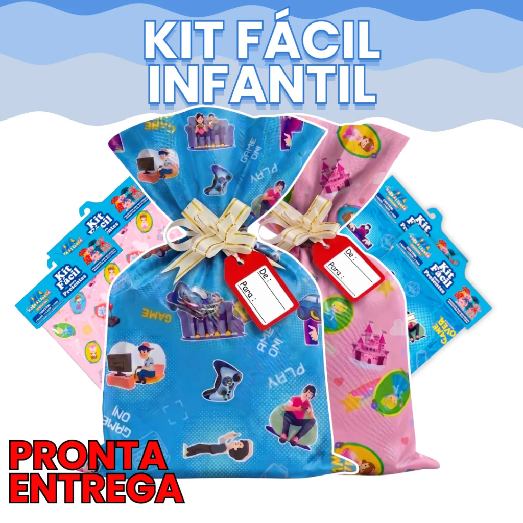 Saco de Presente Dia das Crianças Sortido Kit Fácil Infantil | Estampas Variadas | 15x45 a 50x70