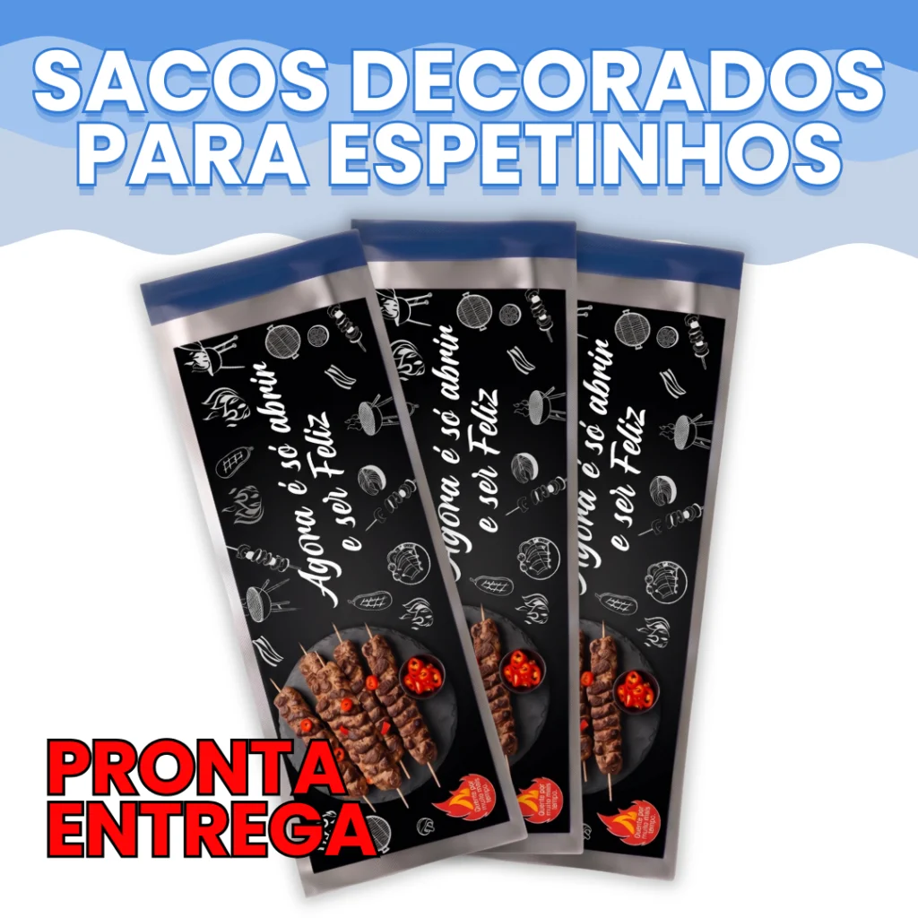 Embalagem Térmica para Espetinho Adesivados para Churrasco Decorado 50, 100, 200, 500 e 1.000 unidades